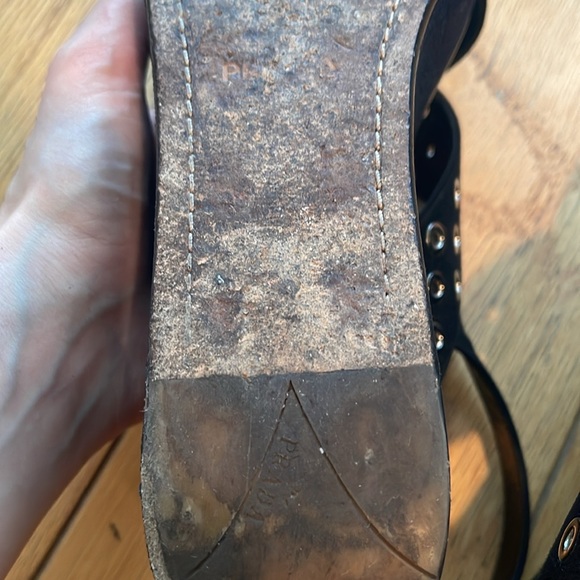 PRADA PLATFORMS Black Suede Silver Eyelet Hardware Open Toe Strap On EU 40 US 9 - Picture 10 of 10